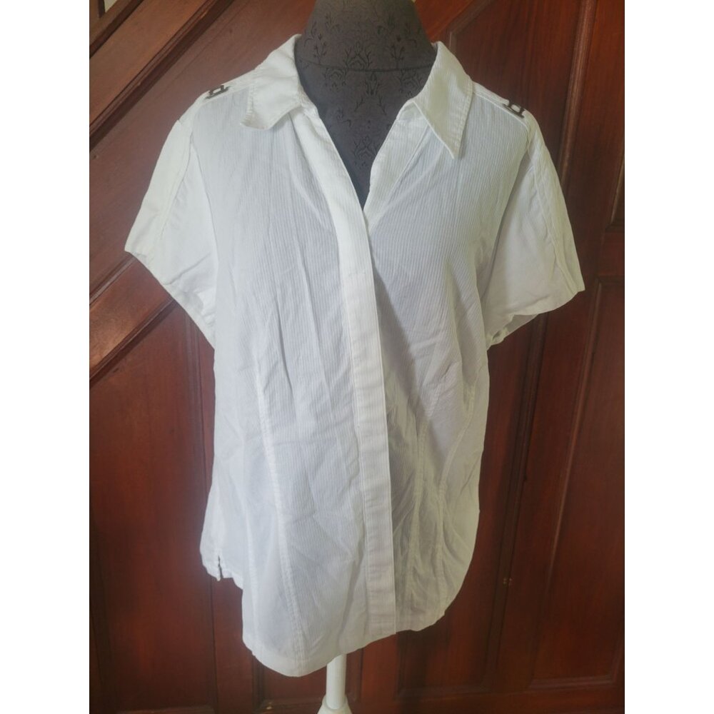 Cj Banks Womens White Short Sleeve Button-Up Shirt With Shoulder Details Size 1X